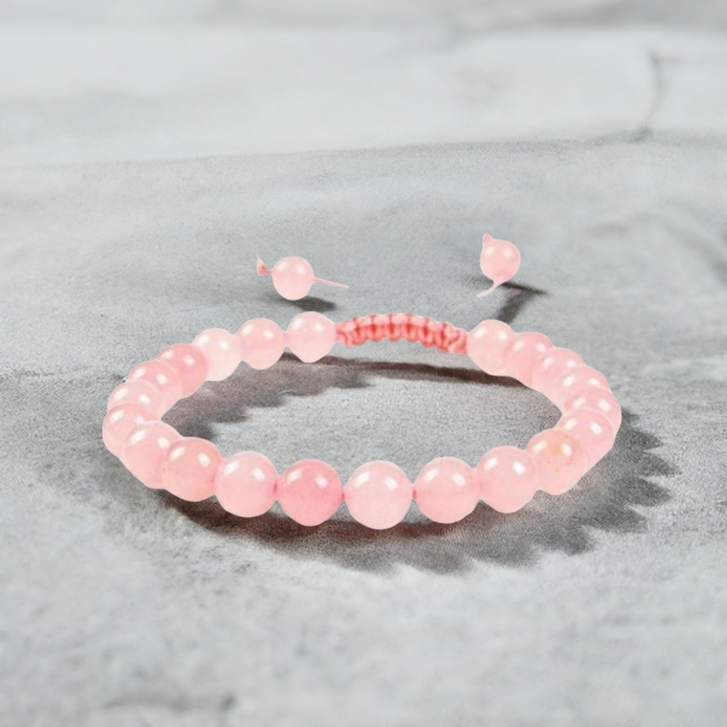 Real Rose Quartz Adjustable Rope Bracelet for Men and Women - Emotional Healing and Compassion.