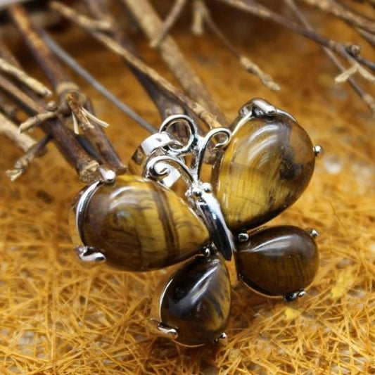 Real Tiger's Eye Butterfly Pendant Necklace with Stainless Steel Chain by Ancient Infusions – Grounding and Protective Jewelry.