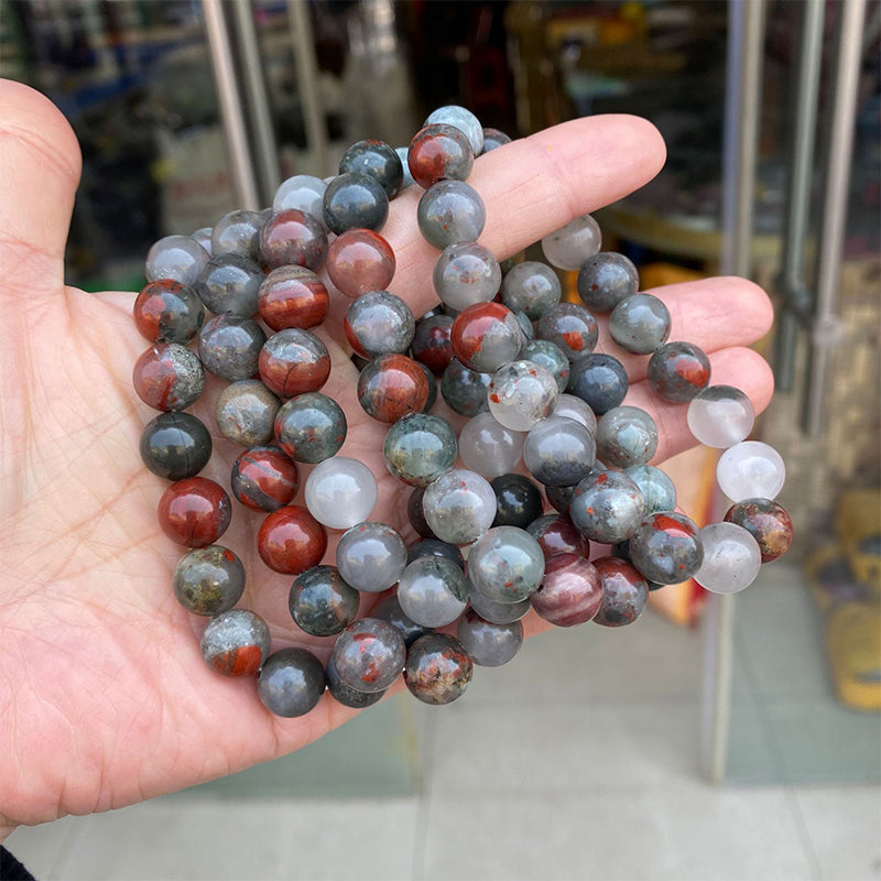 Red Bloodstone Beaded Elastic Bracelet for Men – Protective Healing Crystal Jewelry.