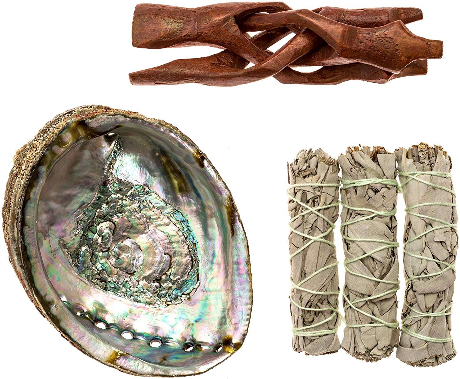 Sage, Abalone Shell, and Palo Santo Smudge Kit for Beginners and Spiritual Practice.