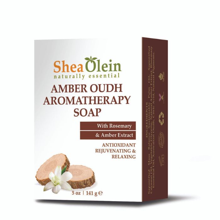 Shea Olein Amber Oudh Aromatherapy Soap - Calming, Antioxidant, and Rejuvenating Skincare Bar with Organic Ingredients.