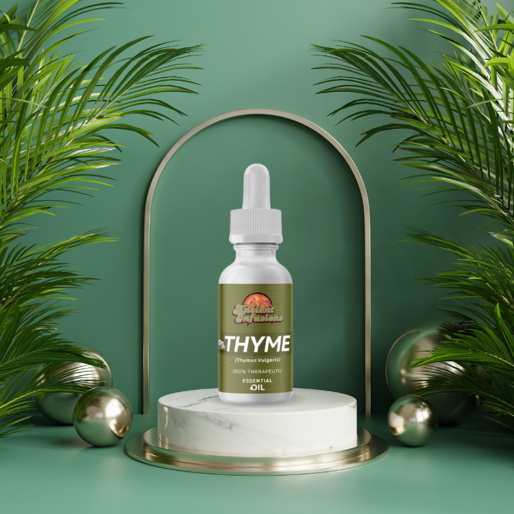 Therapeutic red thyme essential oil by Ancient Infusions – 100% pure aromatherapy oil for immune support, respiratory health, and natural cleansing.