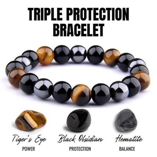 Triple Protection Bracelet Benefits – Protective Crystals for Grounding and Strength.