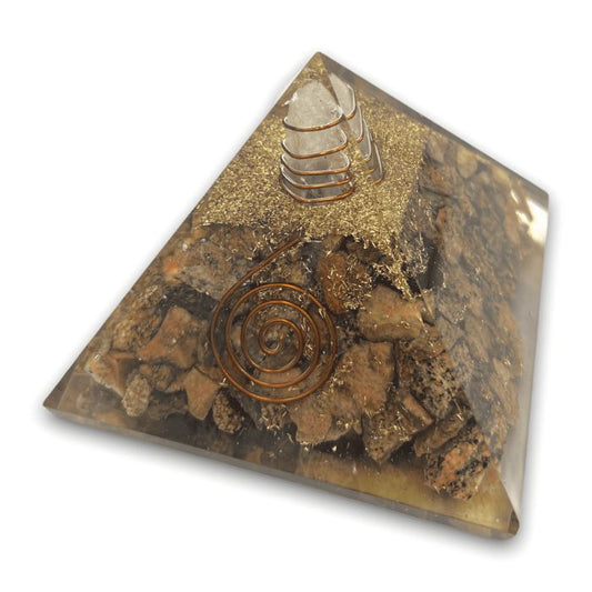 Unakite Orgone Pyramid for healing, balance, and spiritual growth.