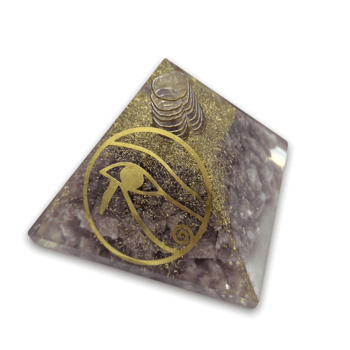 Understanding the calming energies of lepidolite in an orgone pyramid.