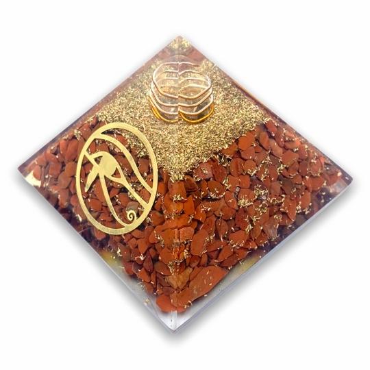 What is inside orgonite pyramids? Layers of resin, metals, and carnelian crystals.