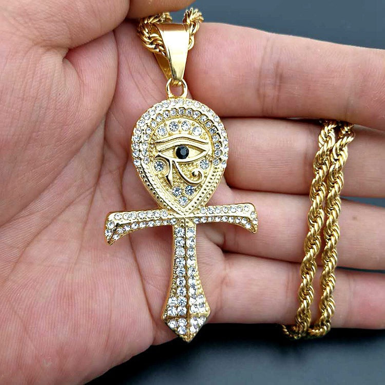 18k Gold and Silver-Plated Eye of Horus Ankh Necklace for Women – Symbolic Egyptian Jewelry.