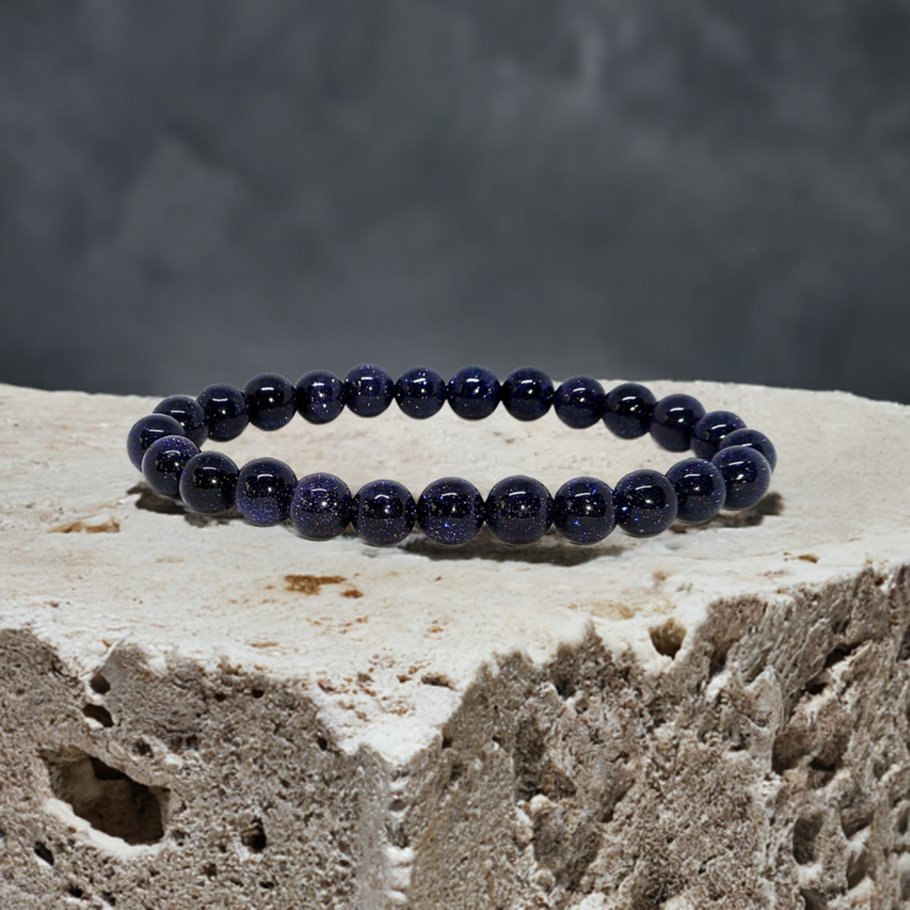 Blue Goldstone Bracelet for Women and Men – Real Beaded Elastic Healing Crystal Jewelry.