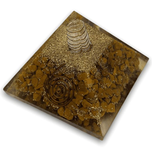 Yellow Jasper Orgone Pyramid for confidence, stability, and positive energy.